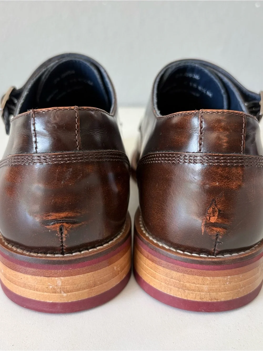 Johnston & Murphy Italy Brown Leather Double Monk Cap Toe Dress Shoes Men Sz 8.5